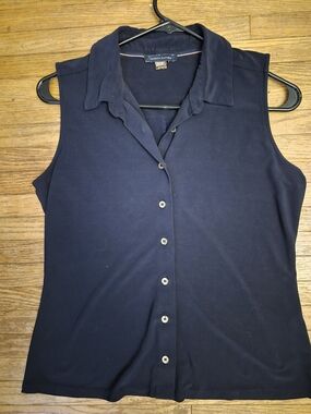 Tommy Hilfiger Navy Sleeveless Button-Front Polo Top